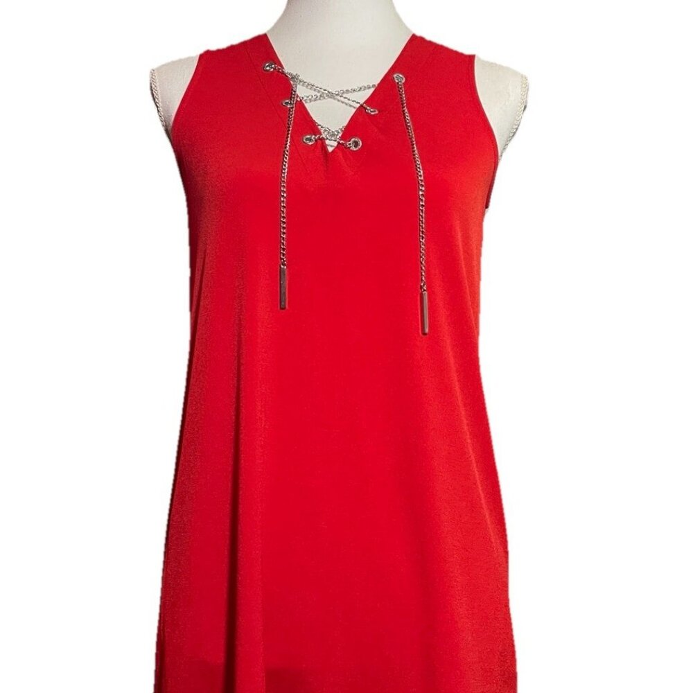 Michael Kors Red Sleeveless Tunic Top With Chain